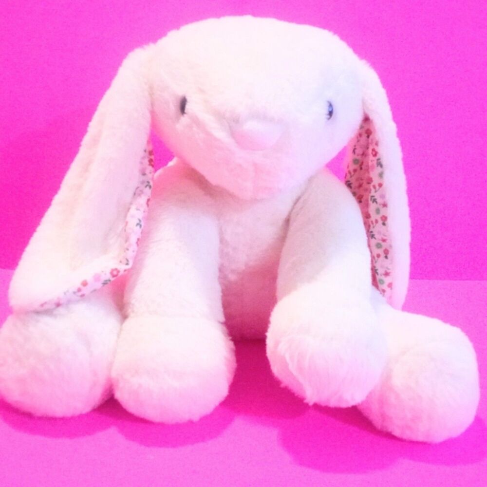 Large Holiday Home Floral Ear White Easter Bunny Rabbit Plush 18"